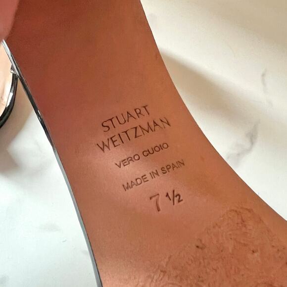 Stuart Weitzman Walkway Black Patent Leather Block Heels Sandals Size 7.5 - Picture 12 of 12